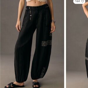 Anthropology Embroidered Parachute Pants Black Onyx Size Small